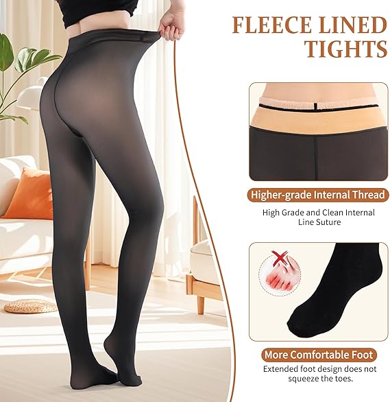 KTS-11 Custom Fake Translucent Winter Thermal Sheer Fleece Lined Tights Pantyhose Warm Plus Size High Waisted Women's Leggings