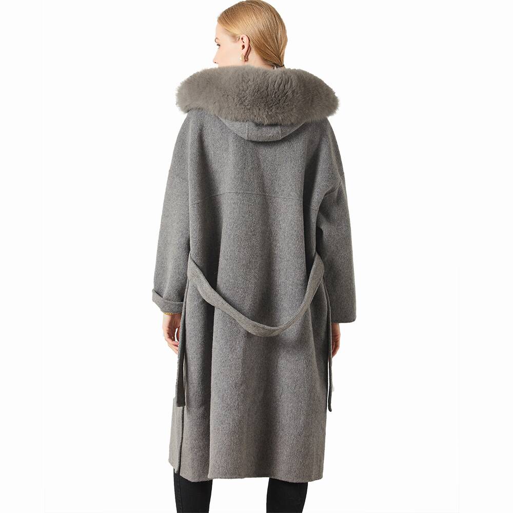 Lambskin Coat Ladies Fashion Fox Fur Collar Sheep Fur Overcoat Jacket Winter Long Pure Wool Luxury Cashmere Coat for Women