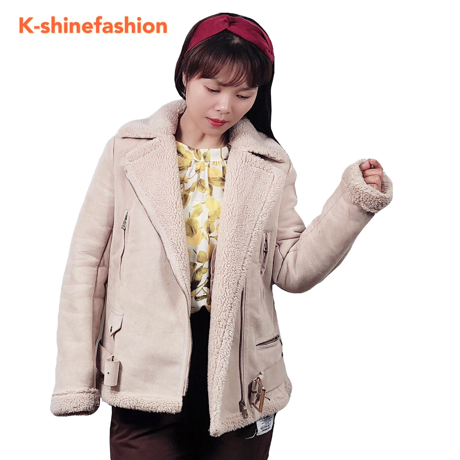 Women's Thick Casual Shearling Sheepskin Fur Coat Faux Fur Winter Jacket with Zipper Closure Woven Fabric