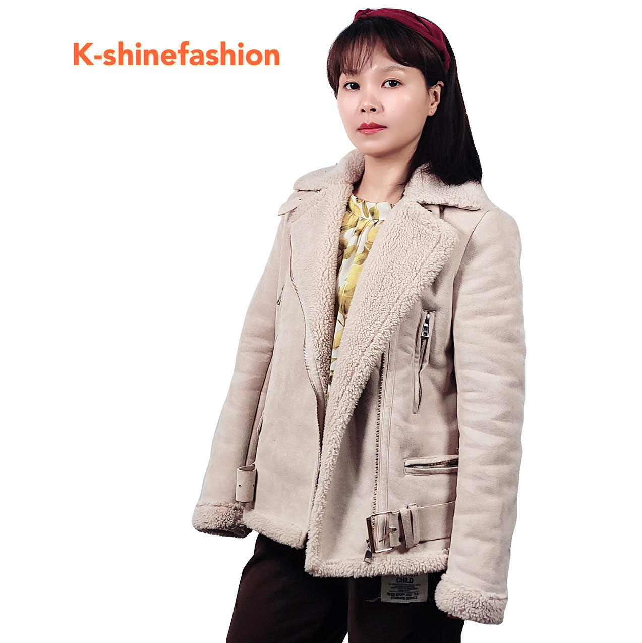 Women's Thick Casual Shearling Sheepskin Fur Coat Faux Fur Winter Jacket with Zipper Closure Woven Fabric
