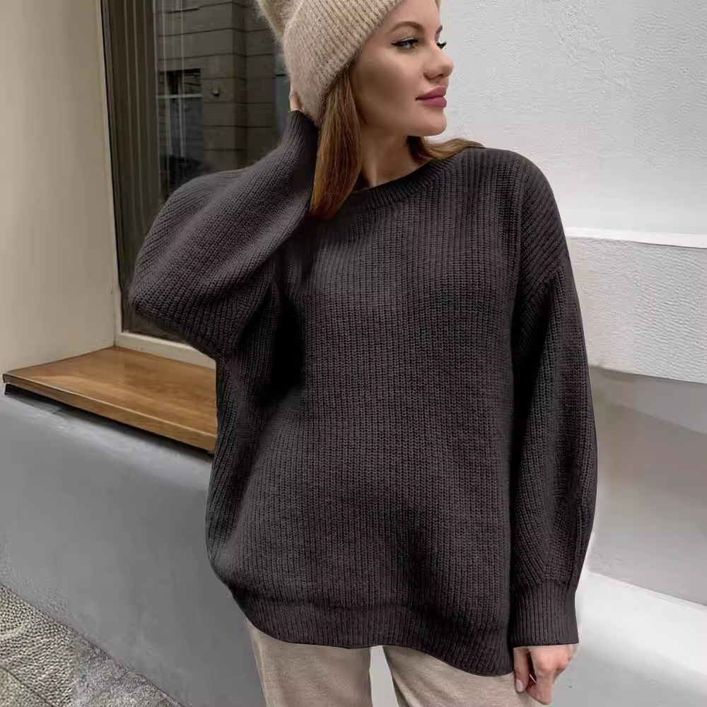 Autumn Winter Korean Style Acrylic Sheep Velvet Thick Solid Color Women's Sweater Lazy Loose Super Soft Knitted Top Front