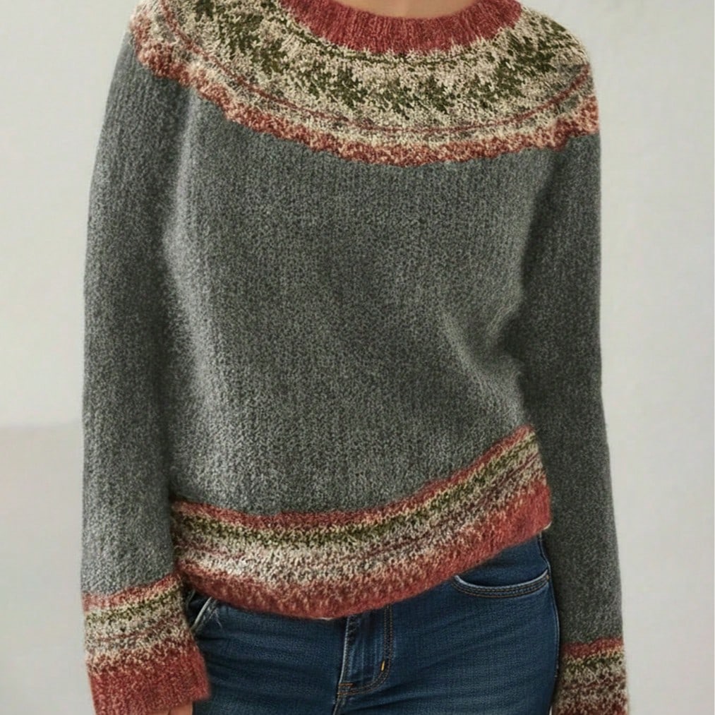 Quality Grey Nordic Knitted Sweater for Winter Holiday for Daily Outing Trendy Soft Warm Knitted Pullover Knitwear Top