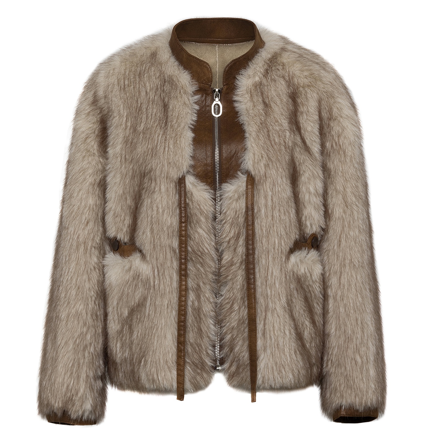 In Stock Factory Direct Women's Faux Fur Jacket | Crew Neck Zipper Faux Toscana Shearling Coat - Warm Winter Faux Fur Outerwear