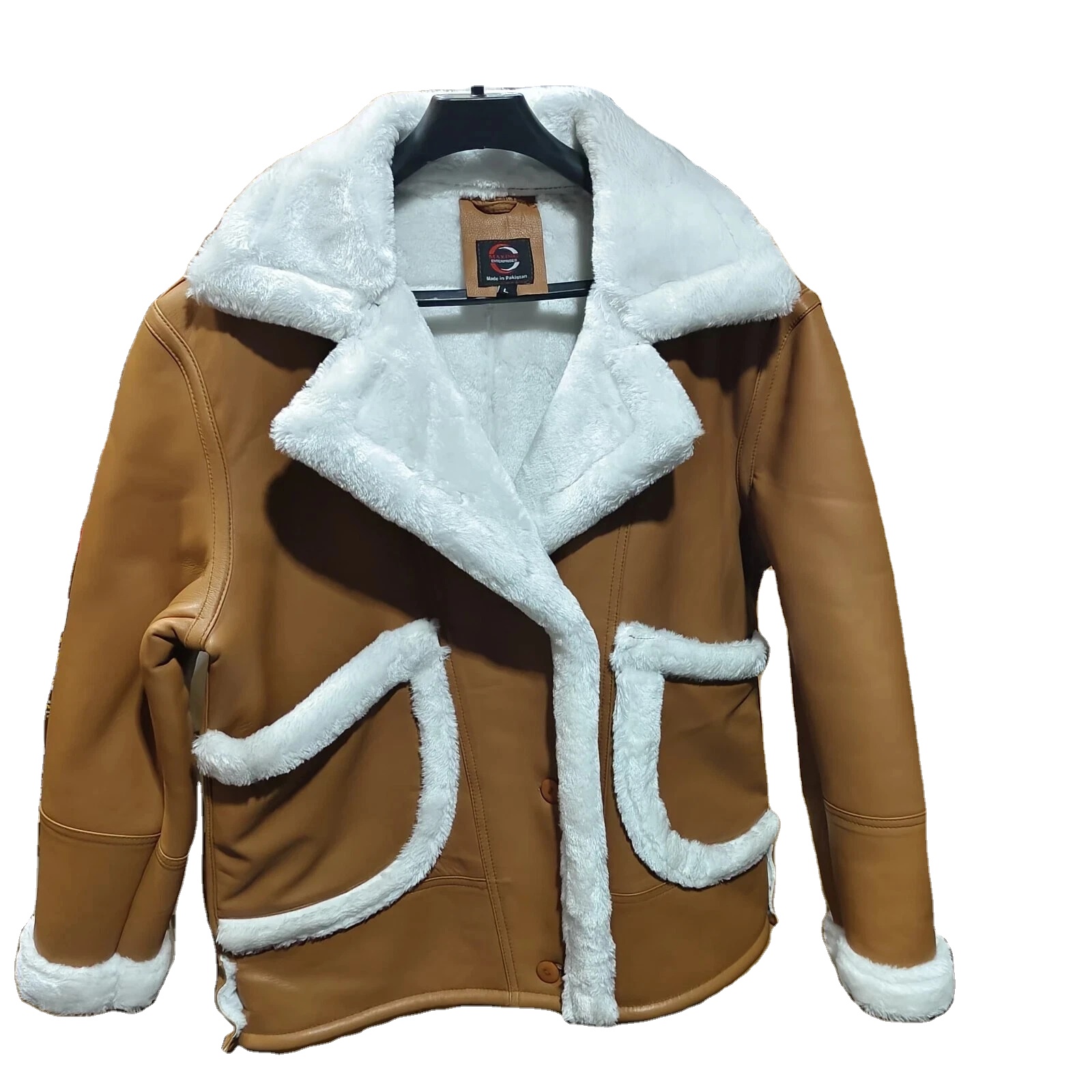 Women's Genuine Sheep Leather RAF Bomber Jacket with Knitted Fake Fur Shearling Dyed Customized Color &amp; Logo