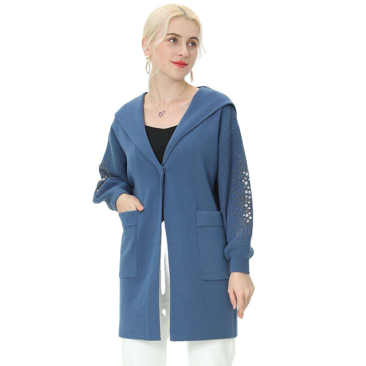 Custom Women Knitted Sweaters Winter Knitwear Casual Long Sleeves Knit Hoodie Cardigan Winter Sweater
