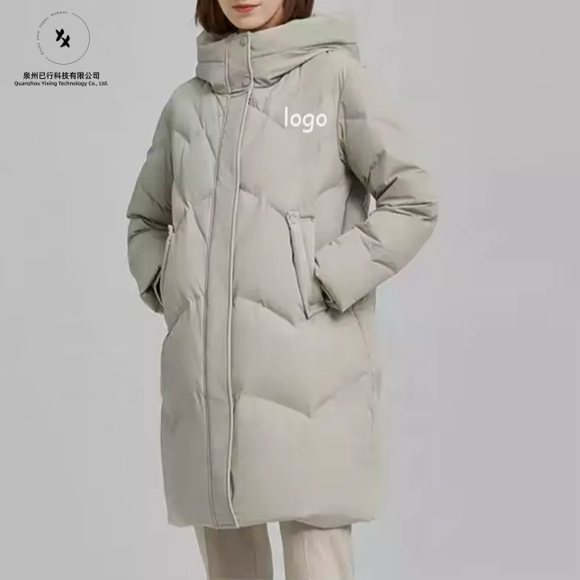 Custom Winter Windproof Long Puffer Women Hooded Zipper Down Coats for Women Winter Fashion
