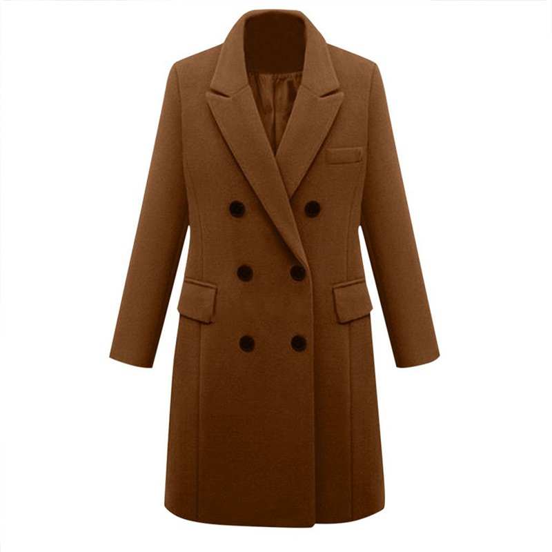 Wholesale British Style Long Wool Coat for Women Daily Commute Outwear Made From Woolen Cashmere Double Breasted Warm Overcoat