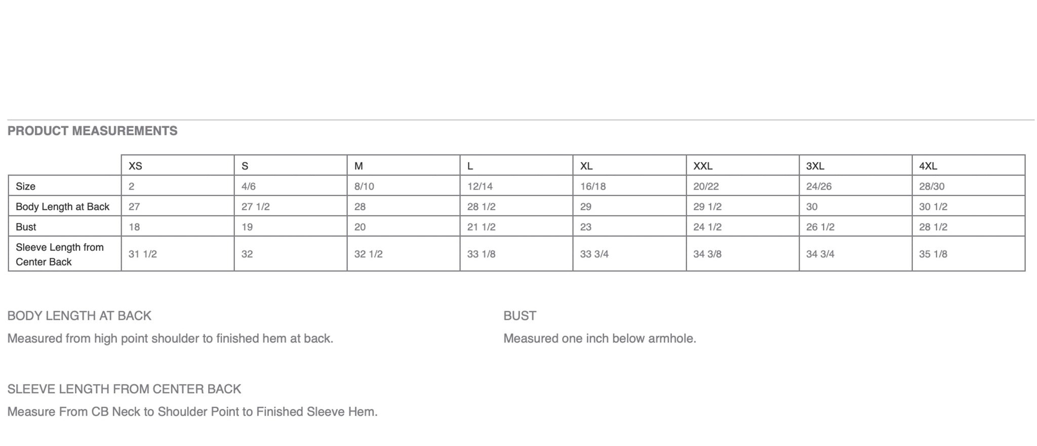 Size Chart 1