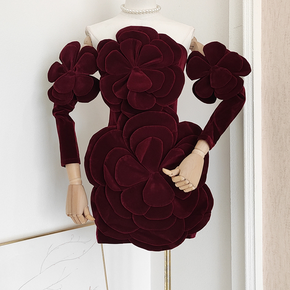 Banquet Light Luxury Flower Strapless Dress, Autumn and Winter New Style Boutique Women's Clothing Wholesale