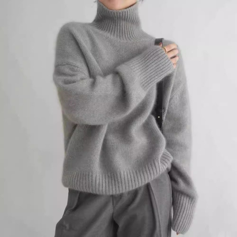 European Goods Cross-border Autumn Winter Turtleneck Sweater Women's Loose Thick Wool Blend Knitted Pullover Korean Style