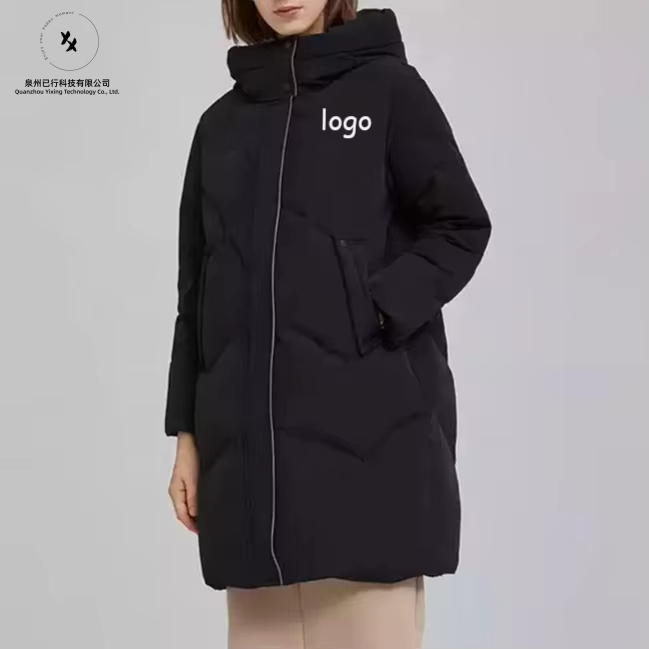 Custom Winter Windproof Long Puffer Women Hooded Zipper Down Coats for Women Winter Fashion