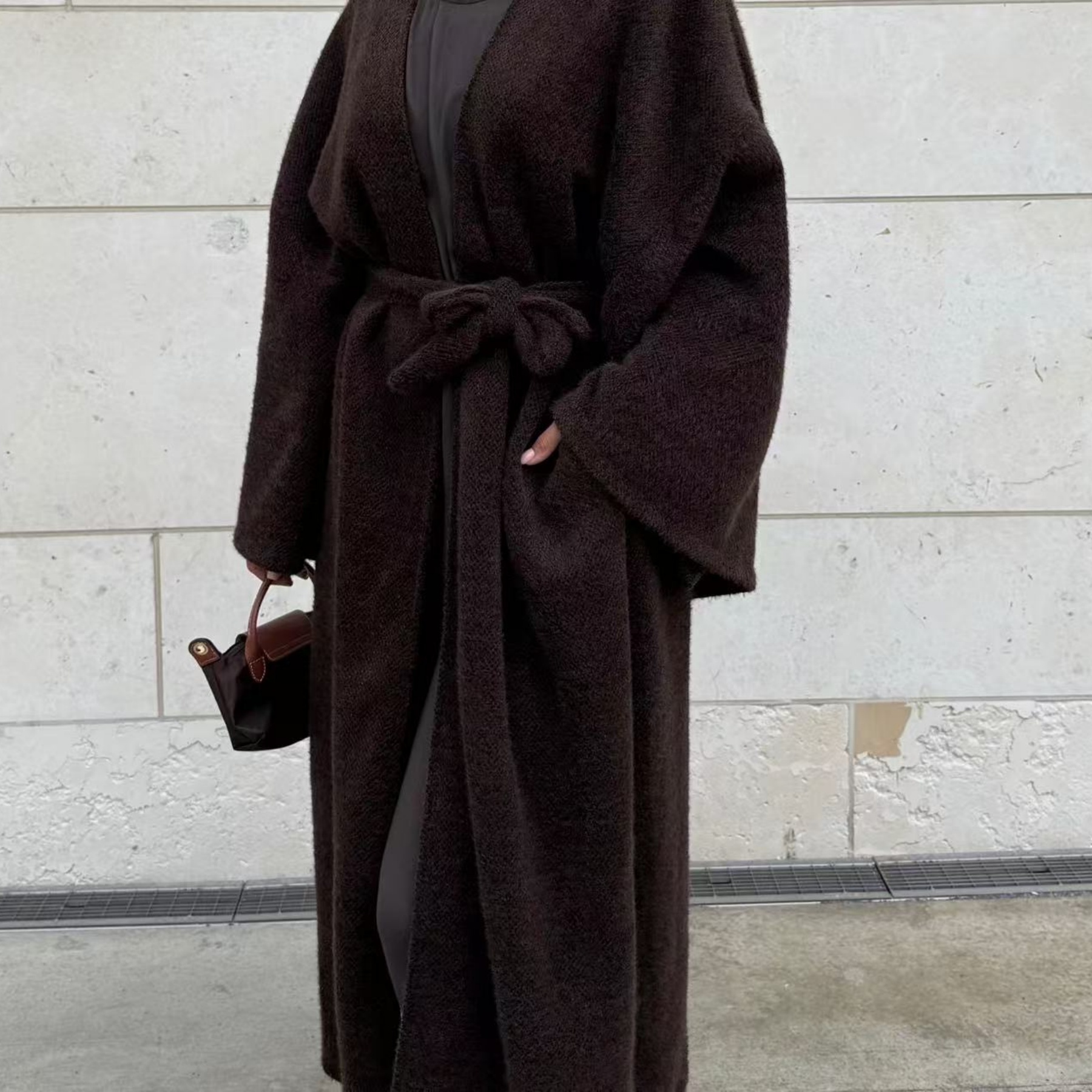 Loriya New Abaya 2026 Women's Clothing High Quality Winter Abaya with Belt Knit Wool Modest Dresses Islamic Clothing Open Abaya