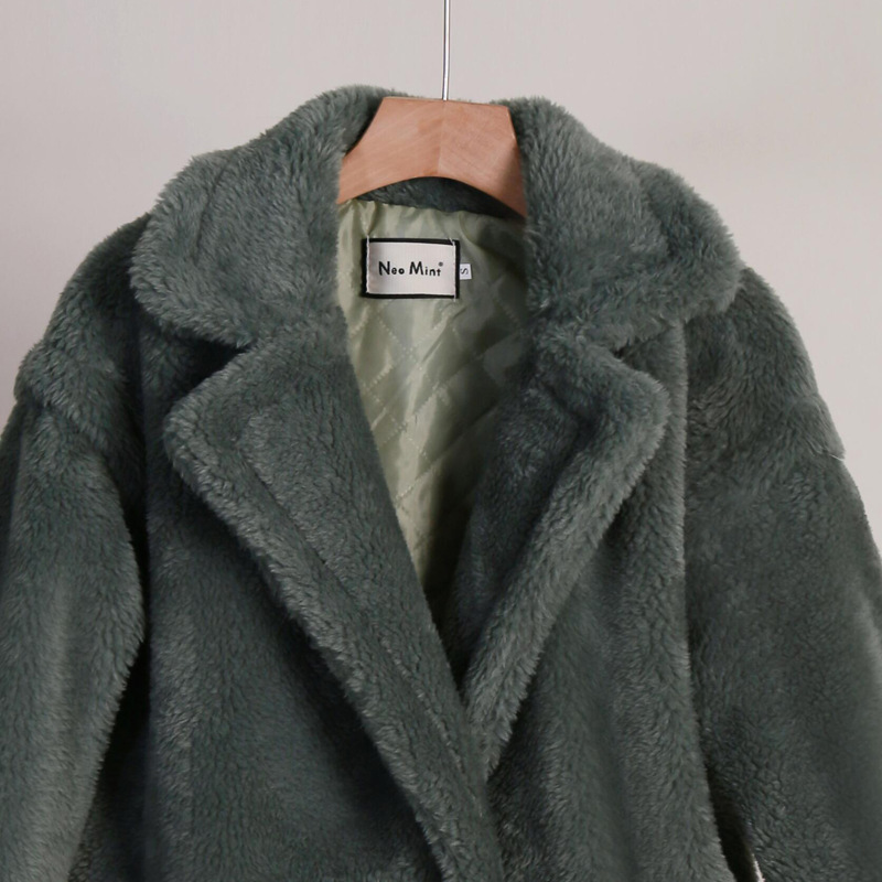 Winter Women Long Trench Green Faux Fur Emerald Puffer Parka Jacket Coat for Women
