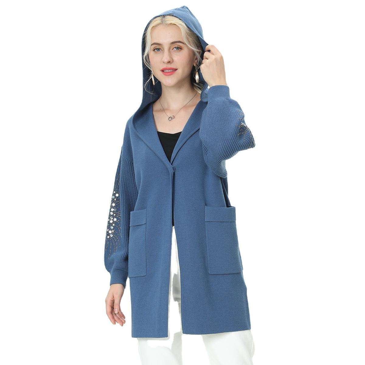 Custom Women Knitted Sweaters Winter Knitwear Casual Long Sleeves Knit Hoodie Cardigan Winter Sweater