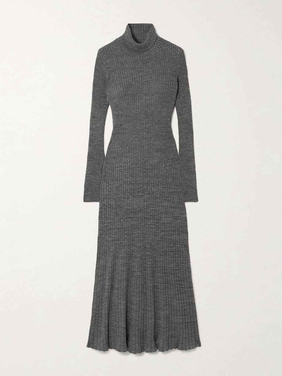 Direct Sale Knitwear Autumn Winter Gray Turtleneck Long Sleeved Elegant Casual Women Knit Sweater Dress