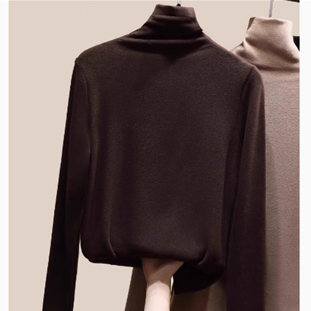 RUICHI 230GSM 1*1 Rib German Velvet Women's Thermal Top, Turtleneck Solid Color Brushed Blank Base Layer T-Shirt