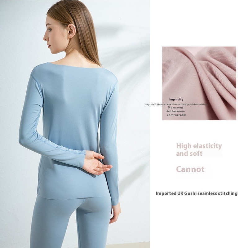 2024 New Women's 80S Lenzing Modal Comfortable Solid Color Round Neck Long Sleeve Thermal Underwear Set Anti-Bacterial