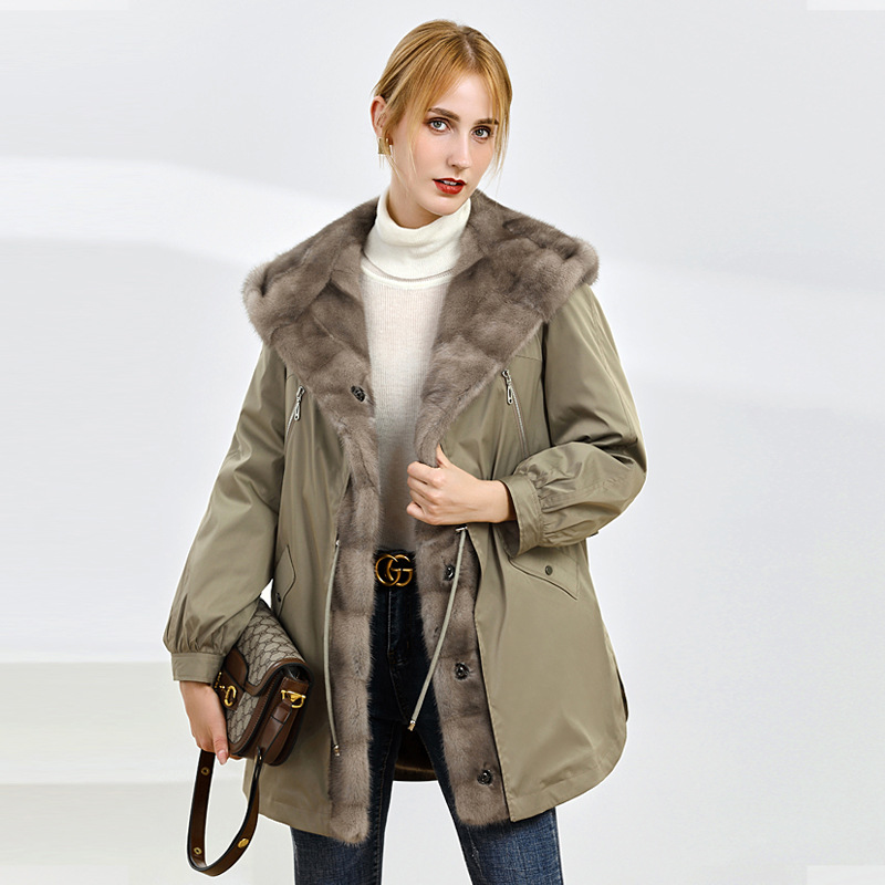New Design Parka Jacket Women Solid Color Mink Winter Coat Detachable Liner Ladies Real Fur Reversible Parka Winter Jacket