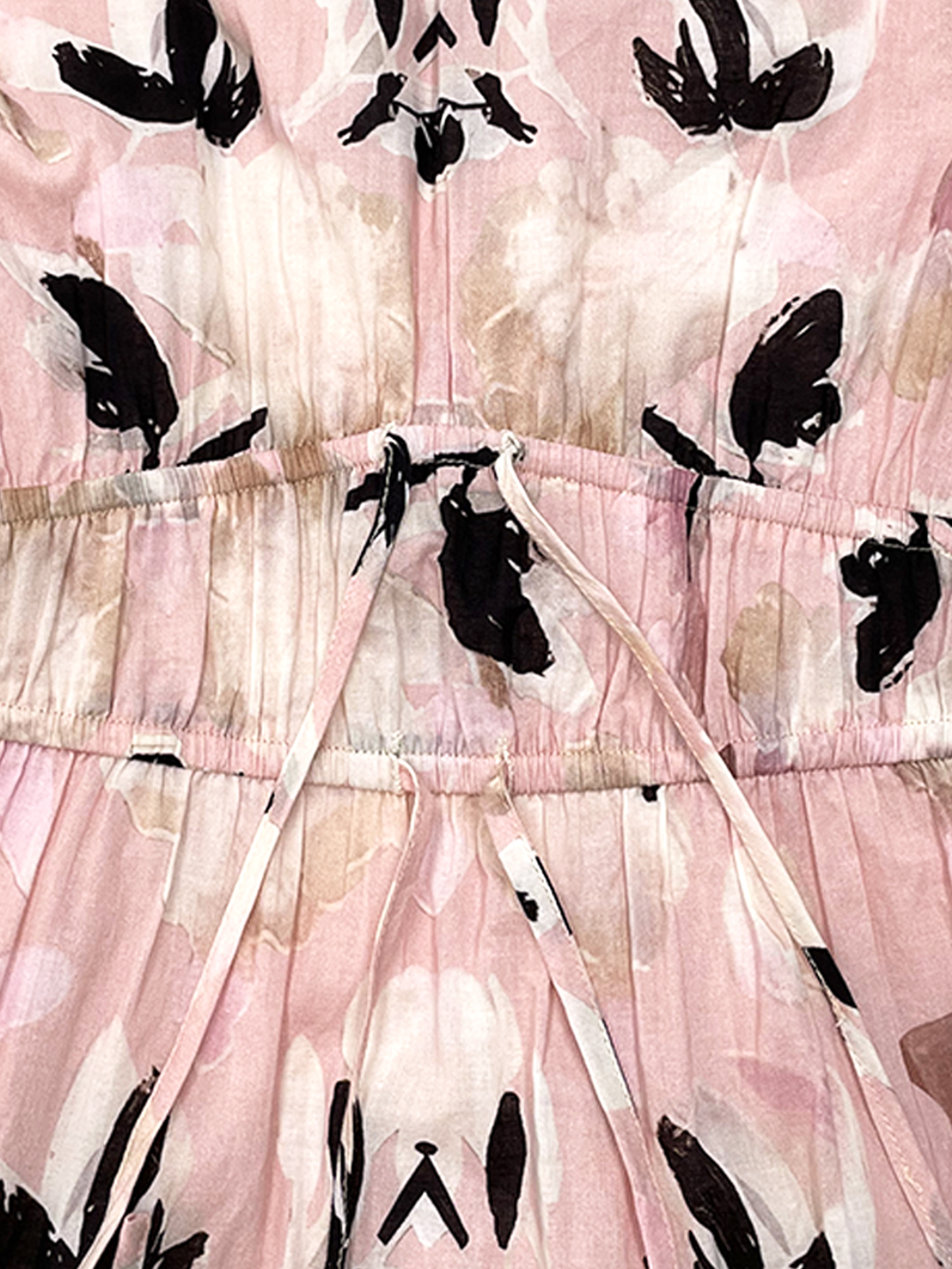 Women's Blush Pink Floral Print Dress with Long Sleeves Cinched Waist Boho Chic Casual Style Clothing for Spring Autumn Winter