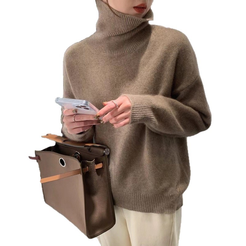 European Goods Cross-border Autumn Winter Turtleneck Sweater Women's Loose Thick Wool Blend Knitted Pullover Korean Style