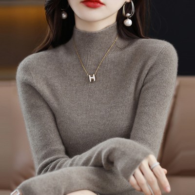 Womens Fall Winter Wool Half Turtle Neck Slim Fit Thermal Base Layer Top Merino Knitwear Pullover Casual Seamless Sweater