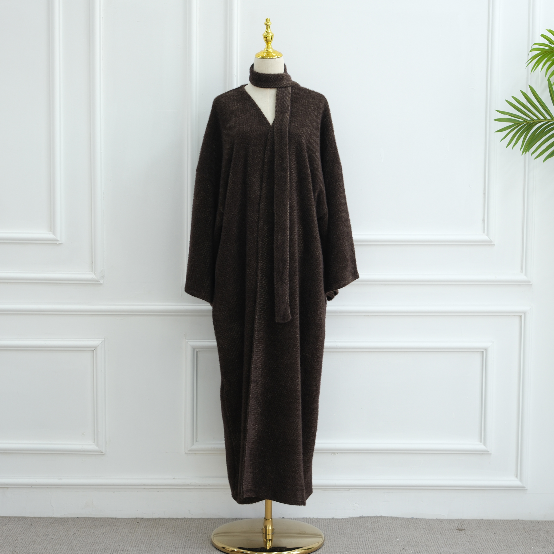 Loriya New Abaya 2026 Women's Clothing High Quality Winter Abaya with Belt Knit Wool Modest Dresses Islamic Clothing Open Abaya