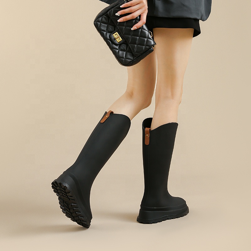 Newest Women Knee-high Rain Boots Casual PVC Outdoor Female Snow Boots Women Waterproof and Windproof Fashion Boots