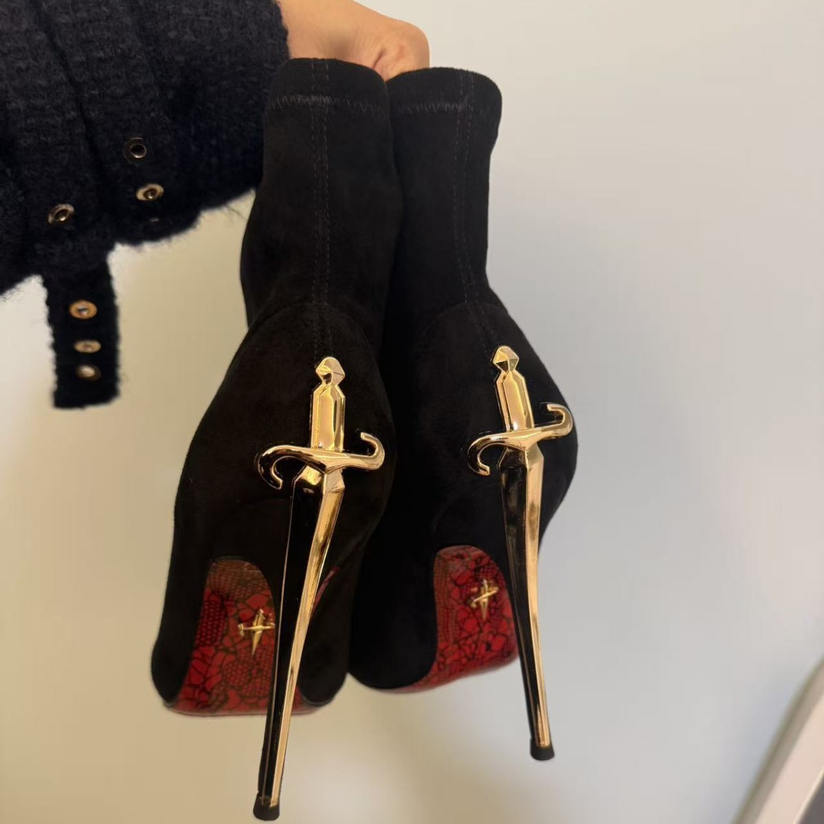 Women's Royal Gold Dagger Scepter Boots - Winter Warm Red Heel