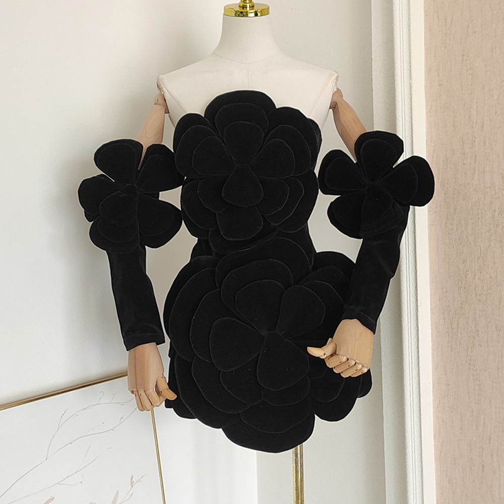 Banquet Light Luxury Flower Strapless Dress, Autumn and Winter New Style Boutique Women's Clothing Wholesale