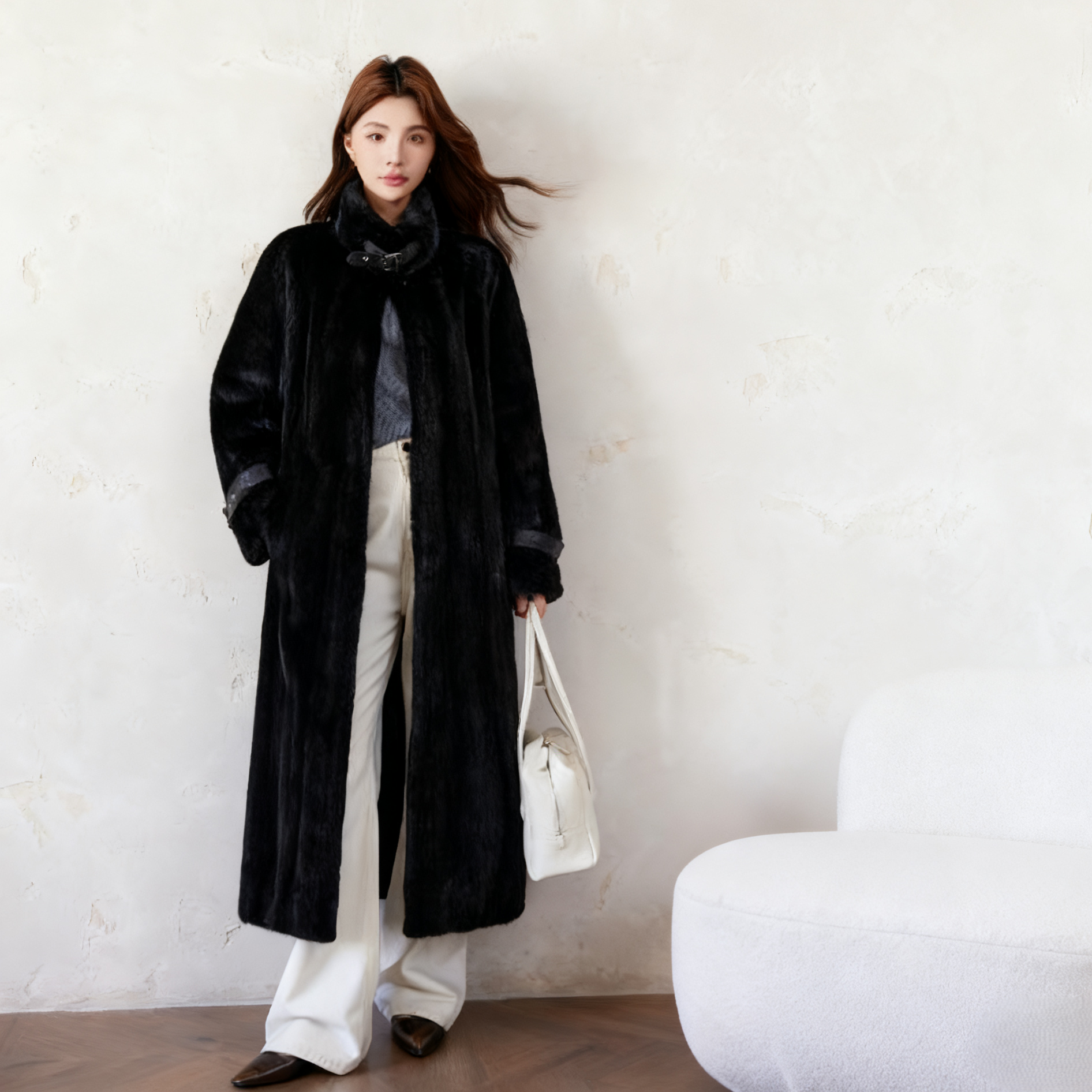 2026 New Style Warm Long Elegant Mink Fur Winter Outdoor Retro Single-Breasted Parka Women's Coat