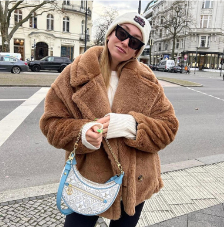 Winter Women Long Trench Green Faux Fur Emerald Puffer Parka Jacket Coat for Women