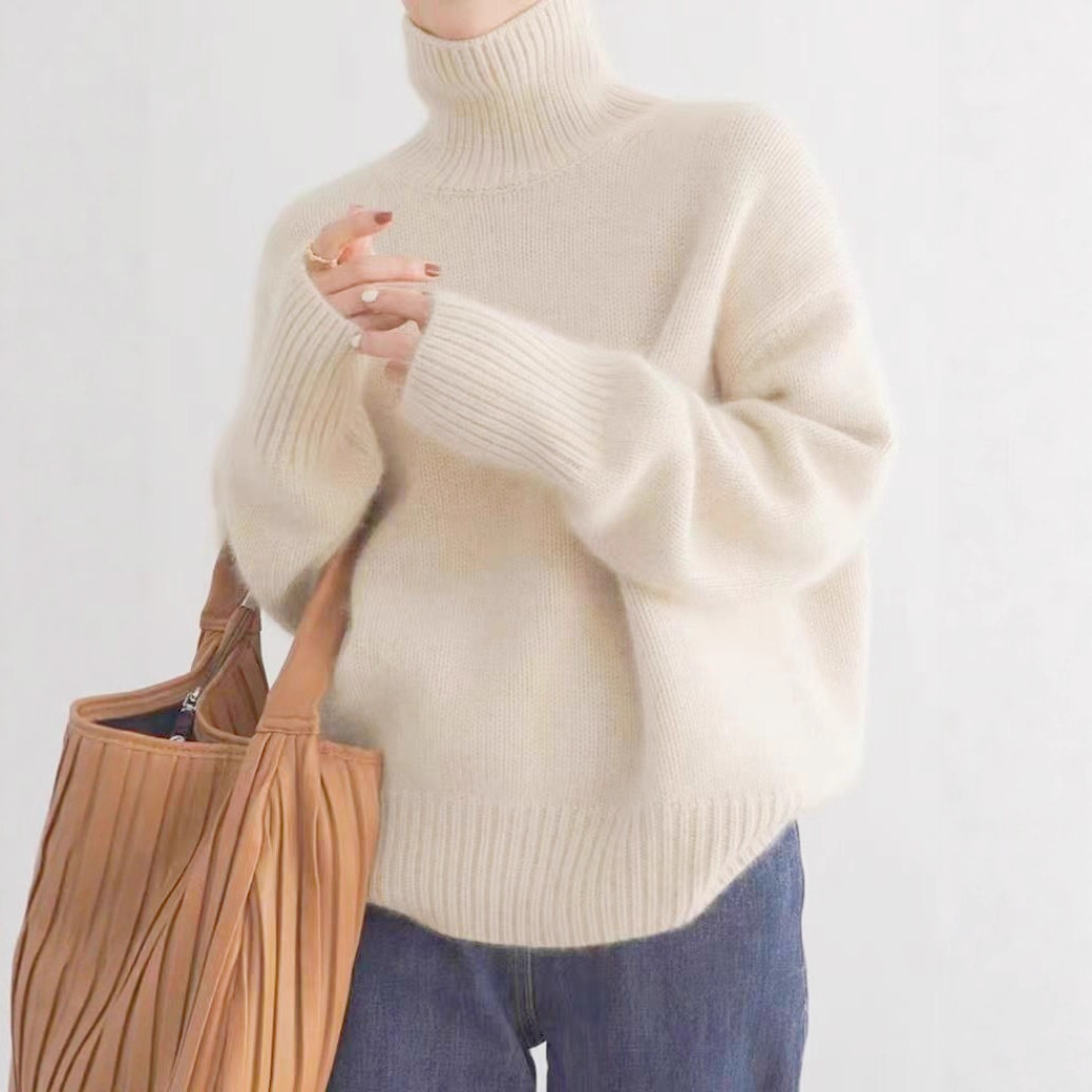 European Goods Cross-border Autumn Winter Turtleneck Sweater Women's Loose Thick Wool Blend Knitted Pullover Korean Style