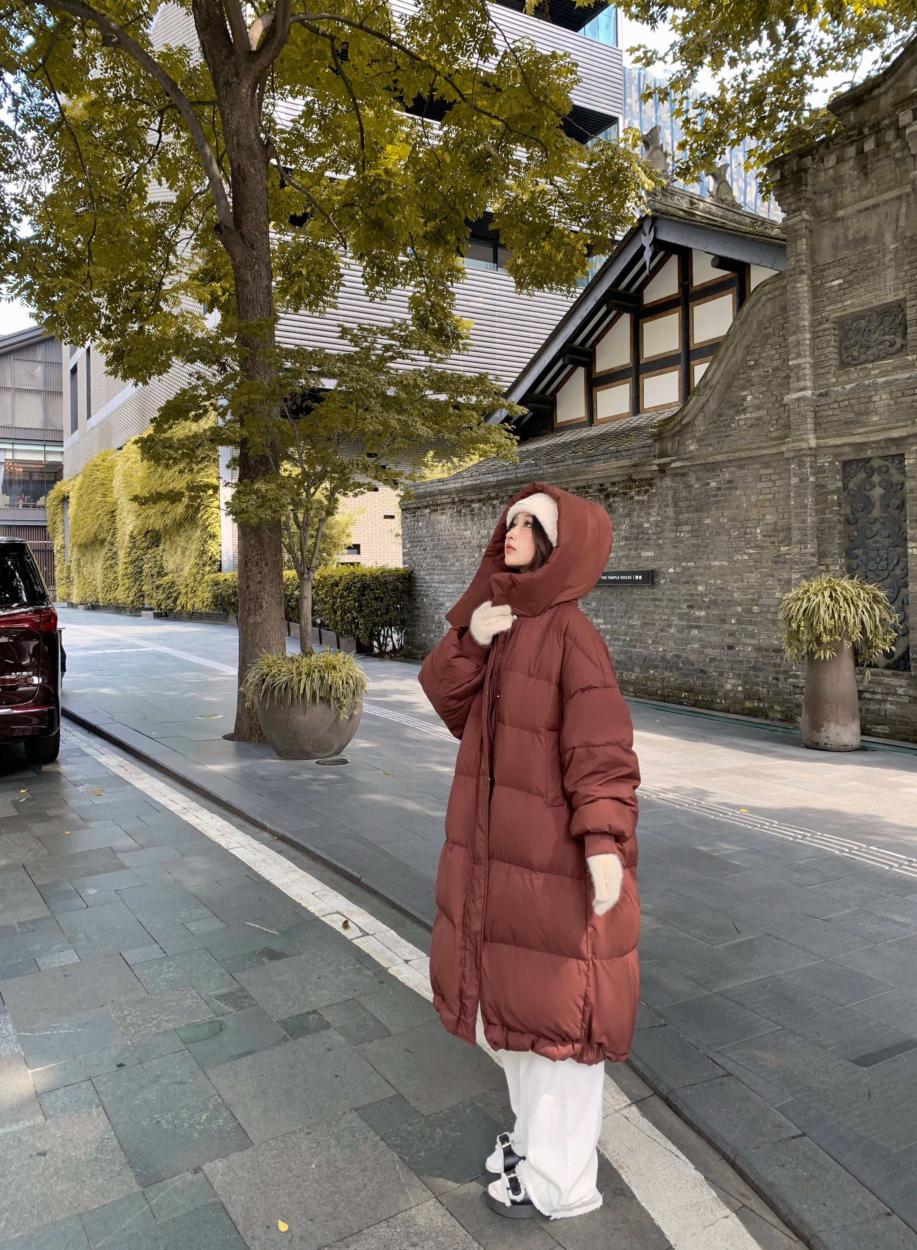 Waterproof Longline Women's Duck Down Puffer with Hood Big Pockets Japanese Korean Aesthetic Warm Winter Coat for Cold Weather