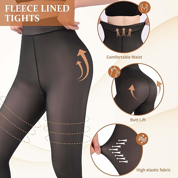 KTS-11 Custom Fake Translucent Winter Thermal Sheer Fleece Lined Tights Pantyhose Warm Plus Size High Waisted Women's Leggings