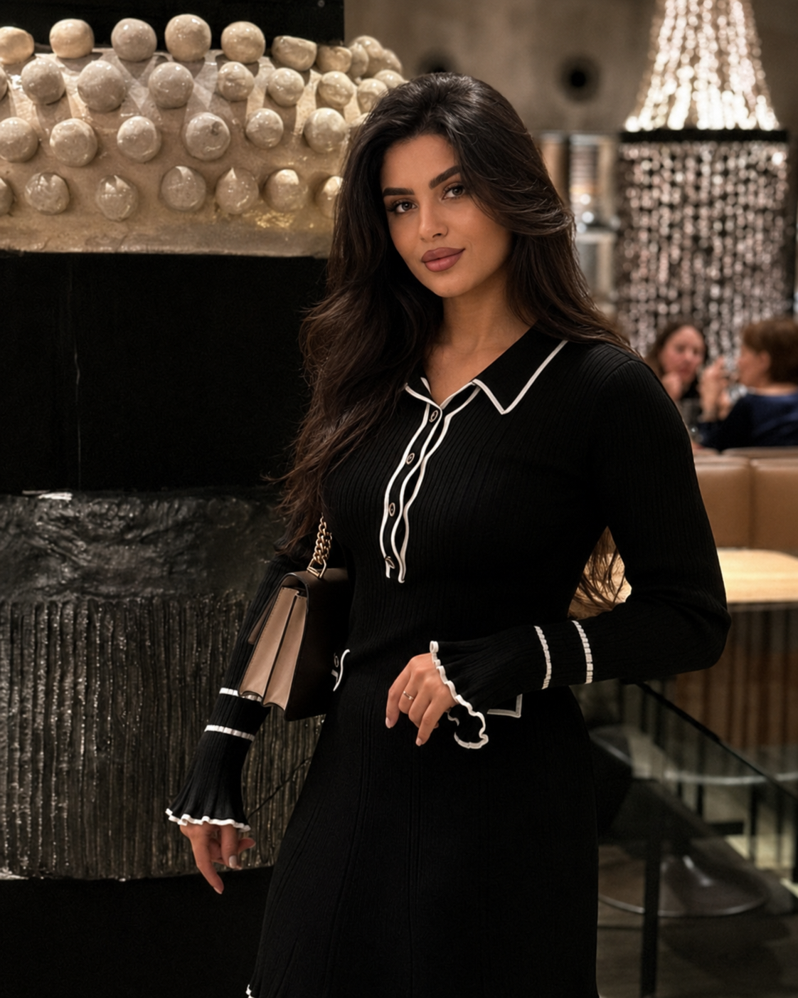 Custom Winter Custom Pleated Ribbed High-Waist Elegant Women's Long-Sleeve Knit Long Sweater Dress