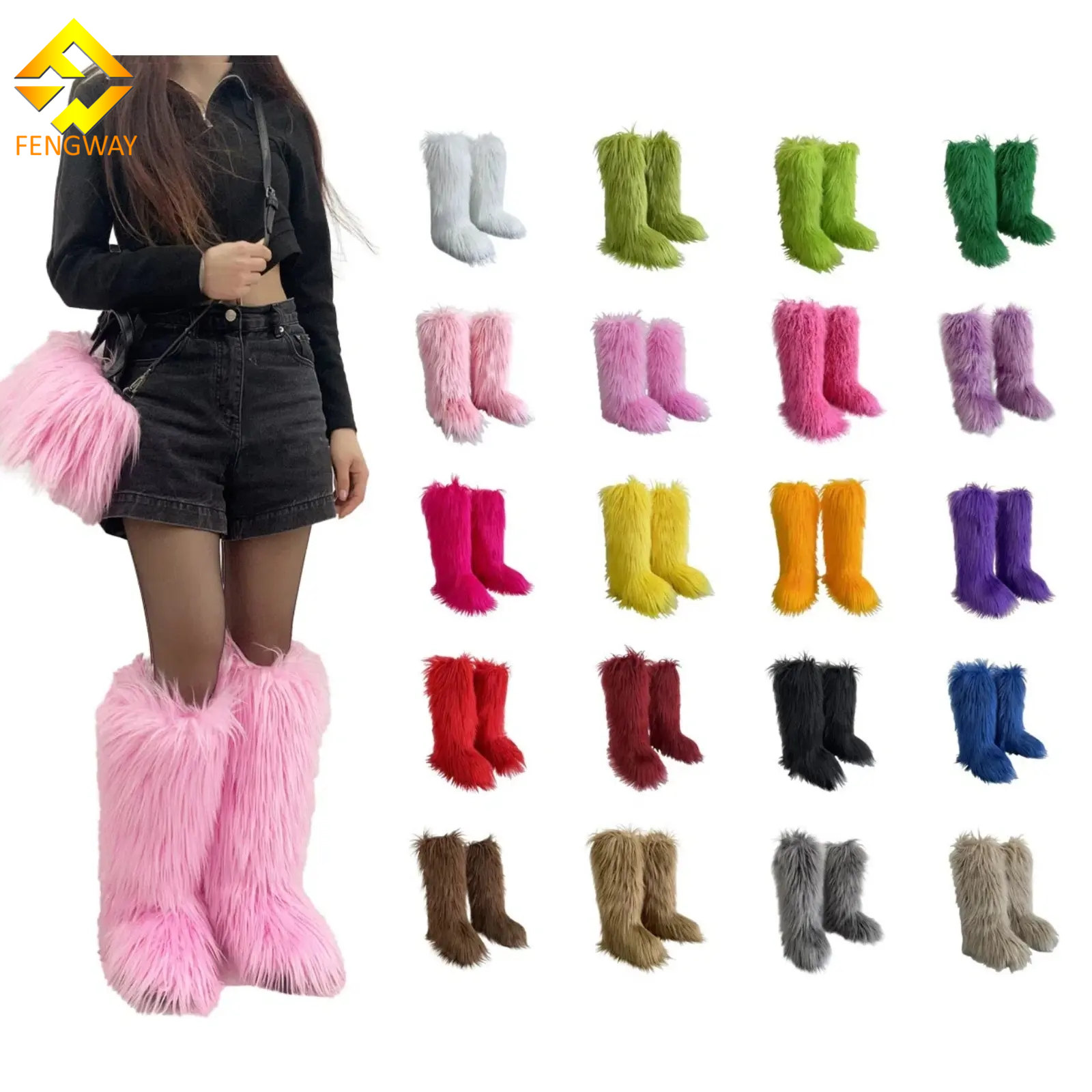 2025 Hot Sale Winter Women Fluffy Warm Plush Shoes Snow Boots Women Knee-High Faux Fur Boot Thigh High Boots