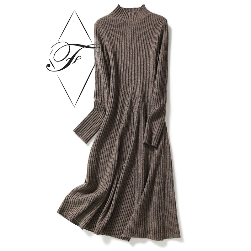 Soft and Cozy Woman Lady Fashion Long Knitted Mock Neck Loose Winter Cashmere Dress