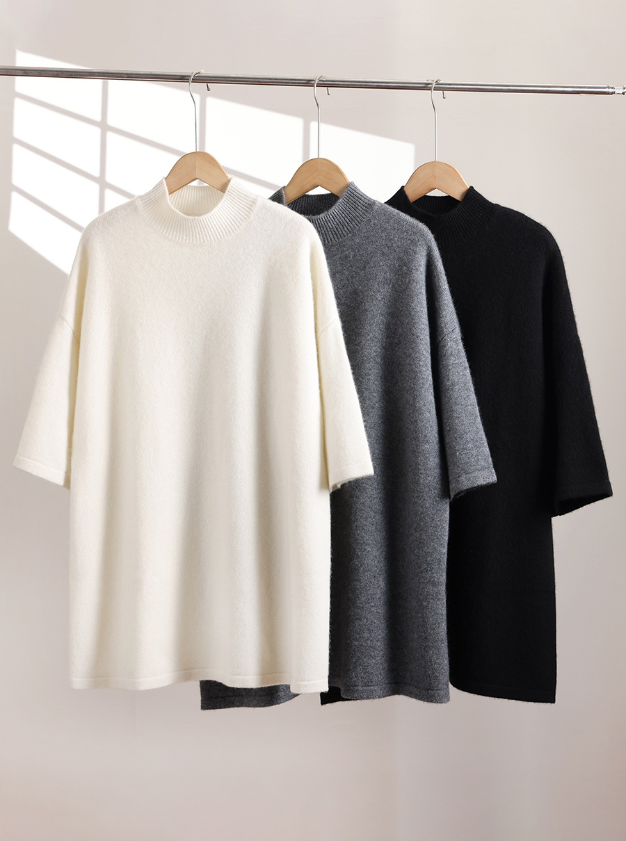 OEM &amp; ODM Women's Cashmere Knit Pullover Custom Wholesale Turtleneck Short Sleeve Loose Thick Base Layer Cashmere Wool Sweater