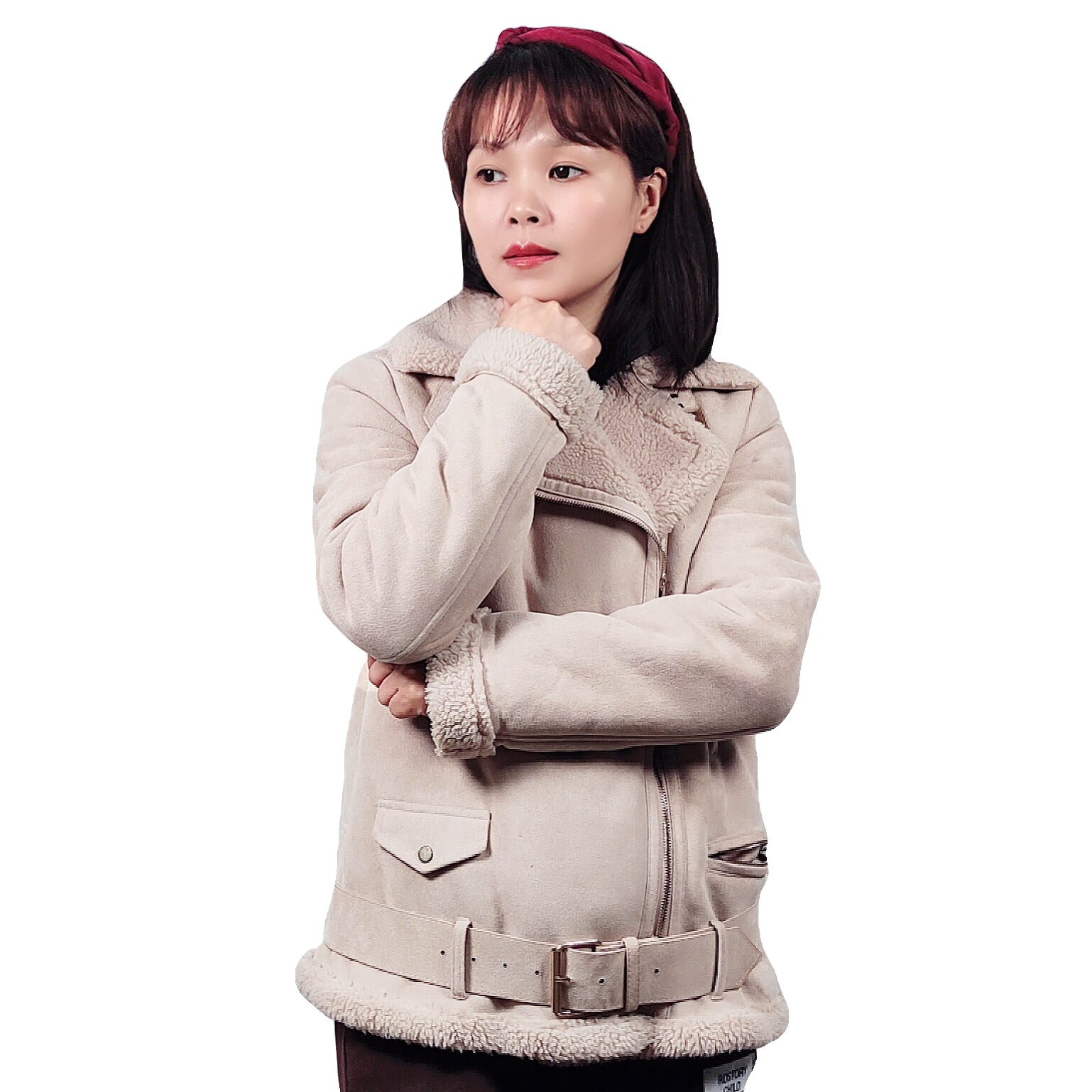 Women's Thick Casual Shearling Sheepskin Fur Coat Faux Fur Winter Jacket with Zipper Closure Woven Fabric