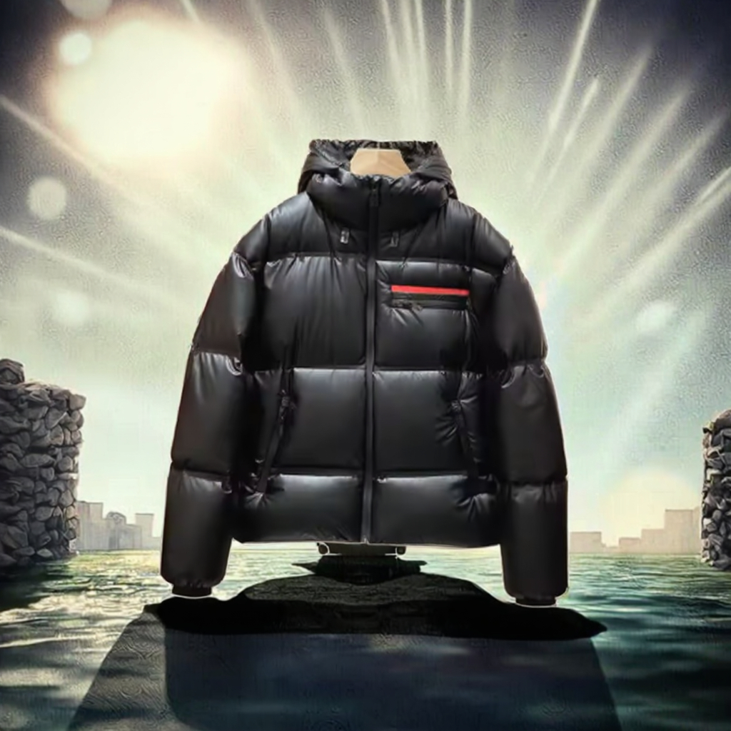 P Brand Luxury Women's Knee-High Puffer Coat 1V1 High Quality Down Jacket Hooded Collar Zipper Decoration Short Winter Clothing