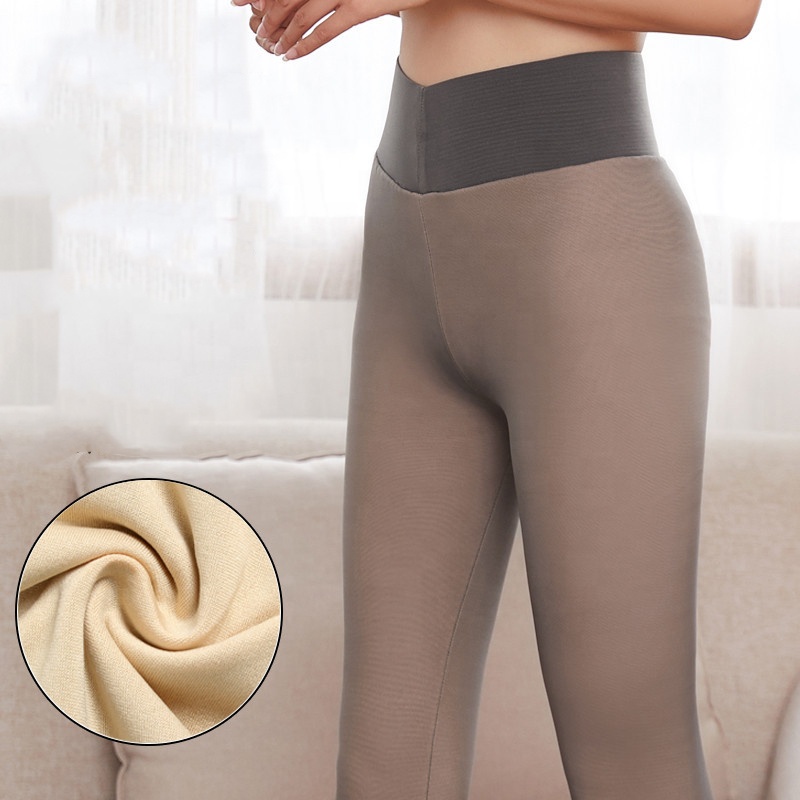 Wholesale Sexy Fake Transparent Thermal Leggings Winter Warm Fleece Lined Tights Leggings for Women