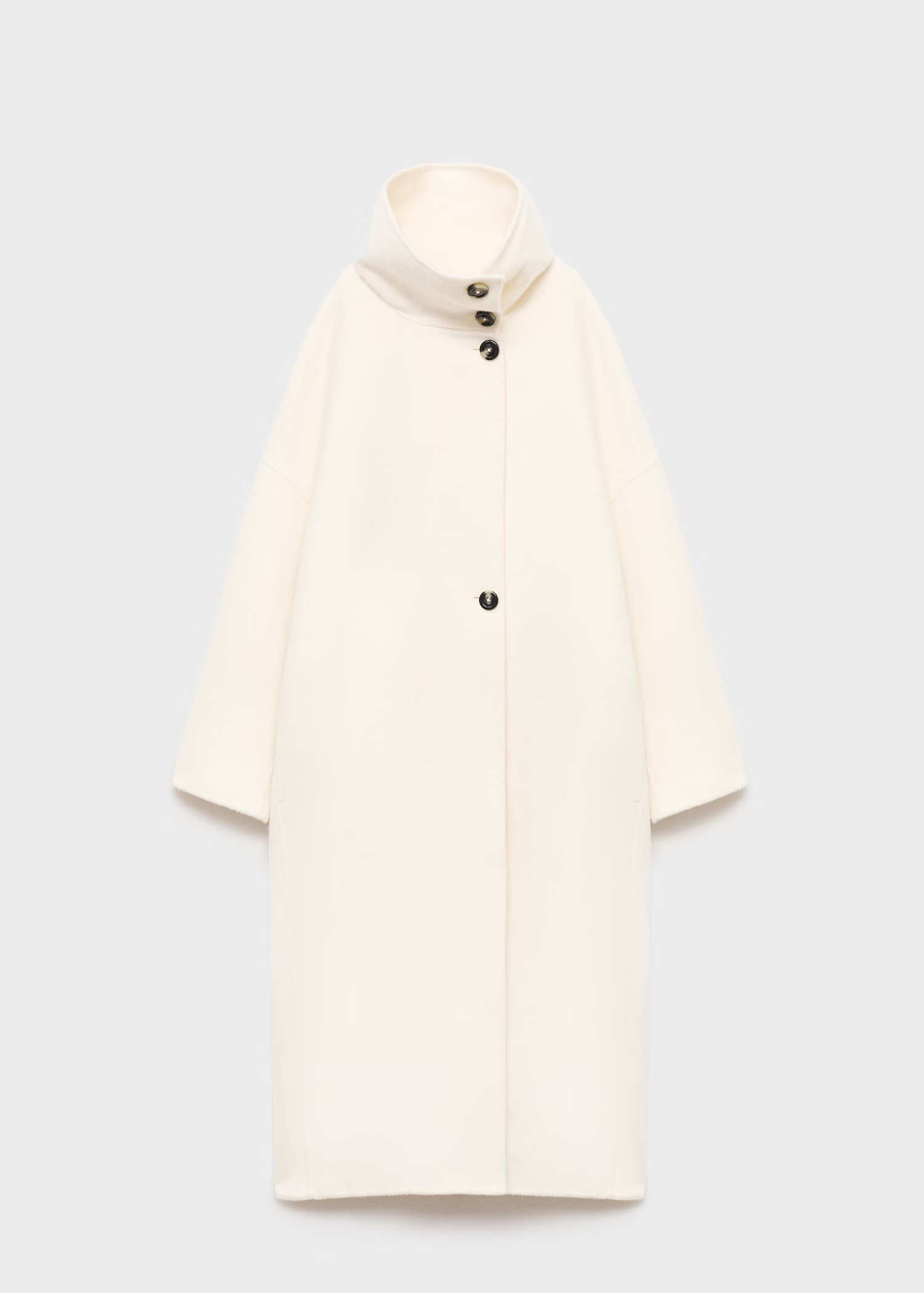 New Design Women's Wool Funnel Neck Coat Custom Elegant Winter Cashmere Coat Oversize Button Stand Collar Long Coat