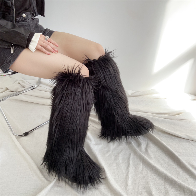 2025 Hot Sale Winter Women Fluffy Warm Plush Shoes Snow Boots Women Knee-High Faux Fur Boot Thigh High Boots