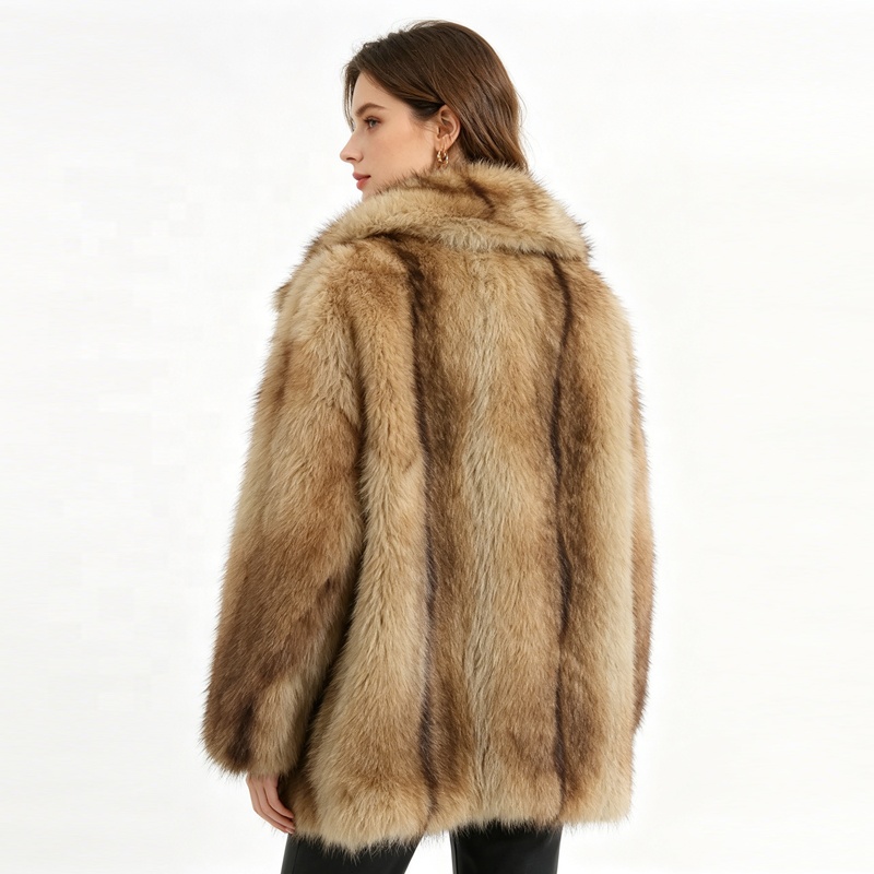 Zeyu Luxury Gradient Brown Faux Fox Fur Coat For Women Turn-down Collar Regular Length Winter Warm Eco-friendly Windproof Button