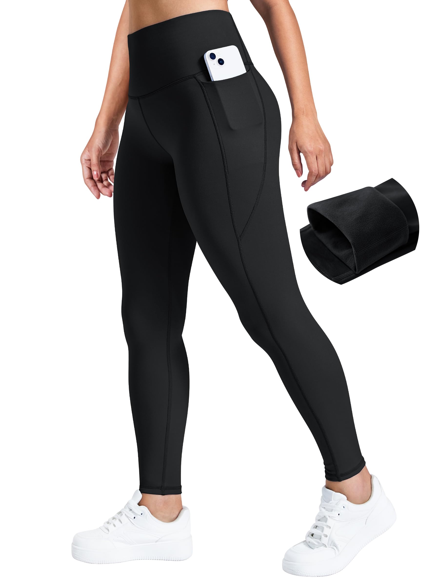 Womens High-Waisted Fleece Lined Spandex/Nylon Leggings Winter Thermal Underwear Butt Lifting Yoga Compression Elastic Waist