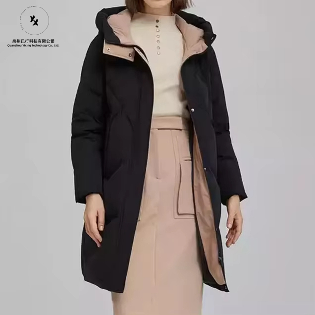Custom Winter Windproof Long Puffer Women Hooded Zipper Down Coats for Women Winter Fashion