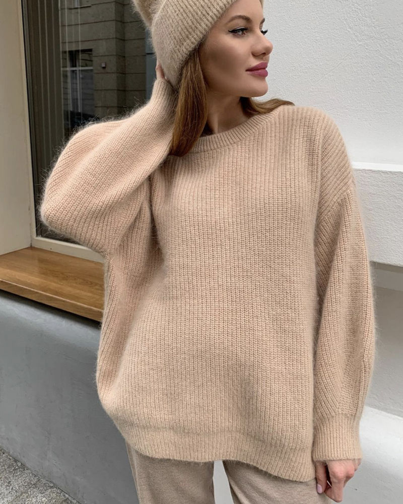 Custom Wool Jumper Winter Loose Solid Color Round Neck Pullover Bottoming Women's Cashmere Knitted Sweater