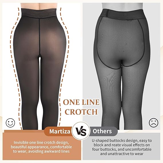 KTS-11 Custom Fake Translucent Winter Thermal Sheer Fleece Lined Tights Pantyhose Warm Plus Size High Waisted Women's Leggings