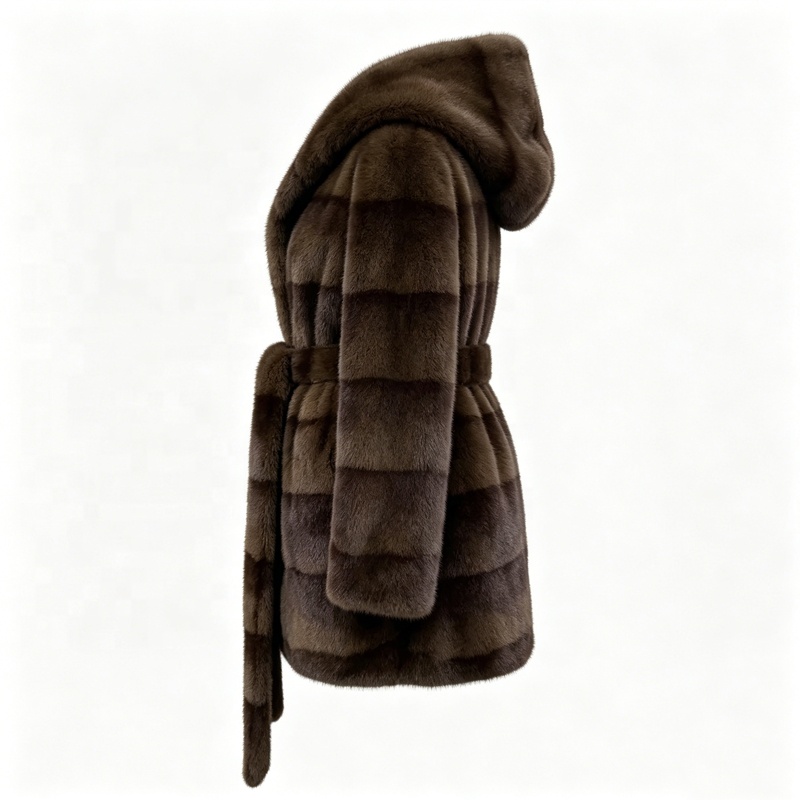 Zeyu Winter Ladies Hooded Faux Fur Mid-Length Woven Elegant Coat With Thick Fluffy Waist Belt ODM