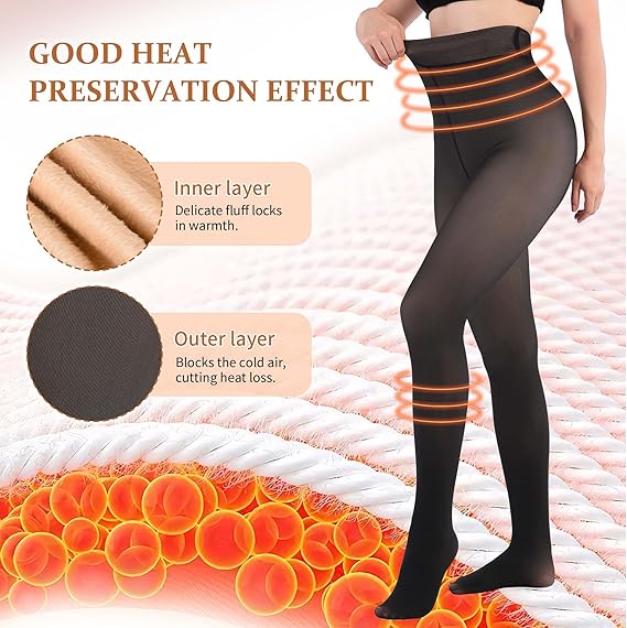 KTS-11 Custom Fake Translucent Winter Thermal Sheer Fleece Lined Tights Pantyhose Warm Plus Size High Waisted Women's Leggings